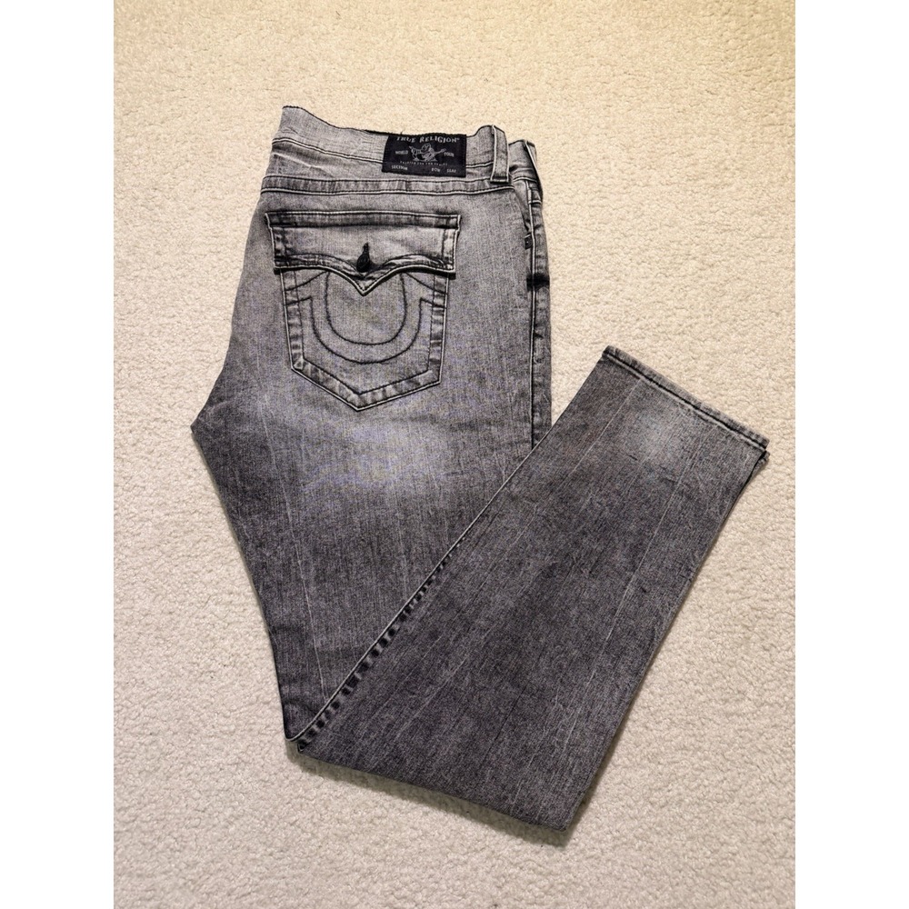 True Religion Rocco Relaxed Skinny‎ Jeans Men's 42 Gray Black Wash Flap Pocket